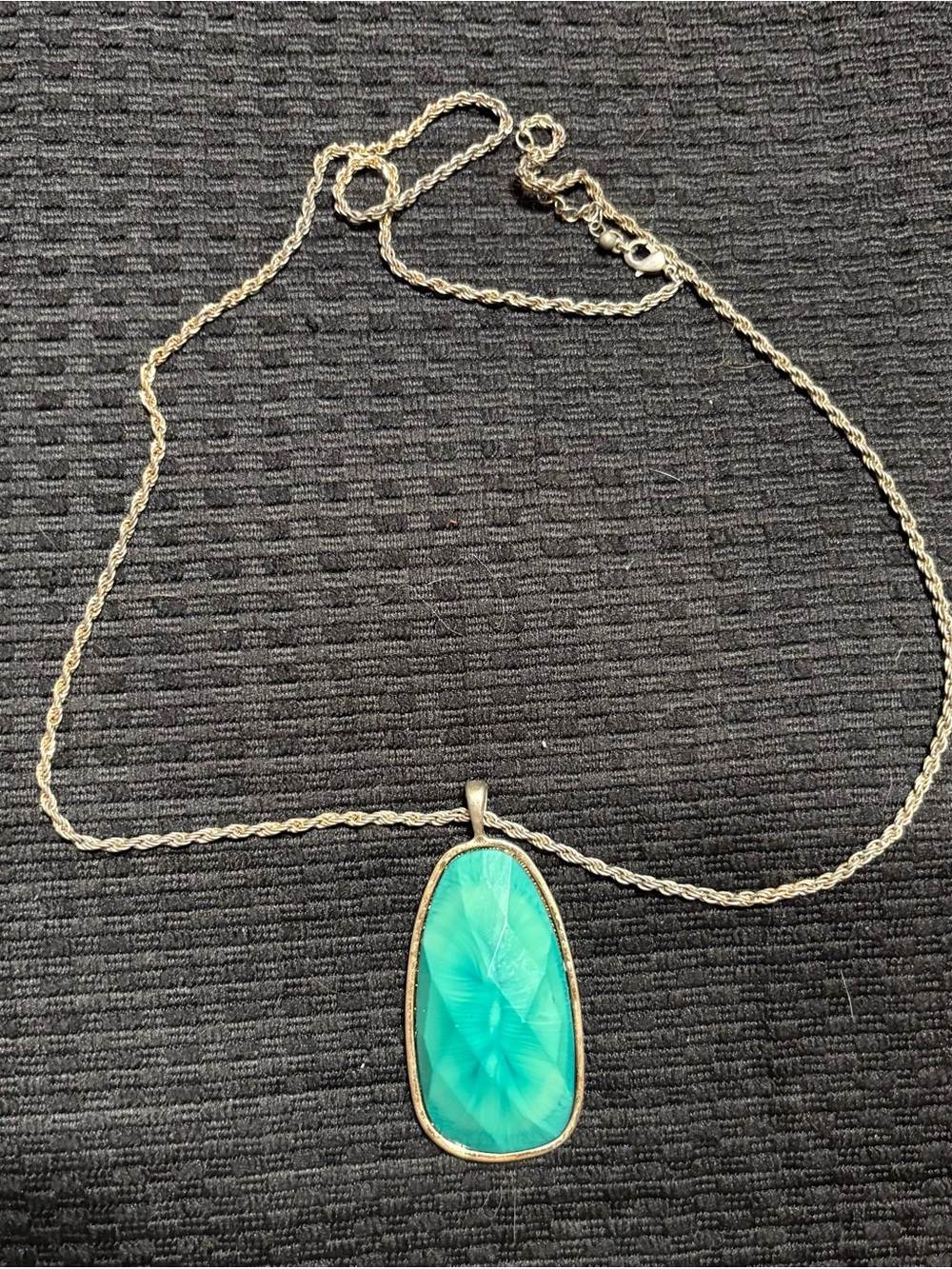 Gold Chain Necklace with Teal Turquoise Pendant - Women Jewelry